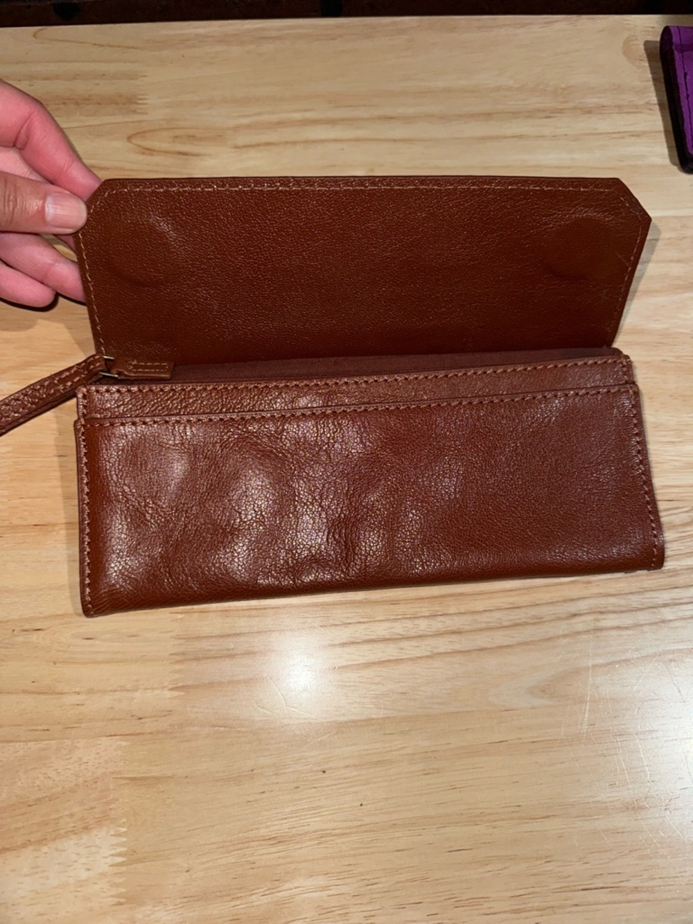 Classic Brown Leather Wristlet Clutch - Picture 3 of 7